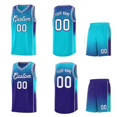 Sky Blue Navy Dot Pattern Side Gradient Reversible Basketball Jersey Kits 2