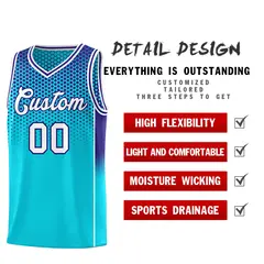 Sky Blue Navy Dot Pattern Side Gradient Reversible Basketball Jersey Kits 3