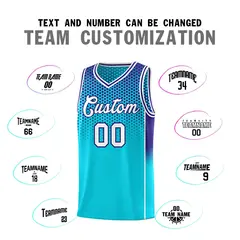 Sky Blue Navy Dot Pattern Side Gradient Reversible Basketball Jersey Kits 4