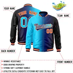 Sky Blue Navy Gradient Letterman Bomber Jacket Full-Zip 2