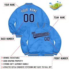 Sky Blue Navy-White Soldier Full-Snap Varsity Letterman Jacket 2