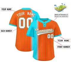 Sky Blue Orange Gradient Stripe Two-Button Softball Jersey 2