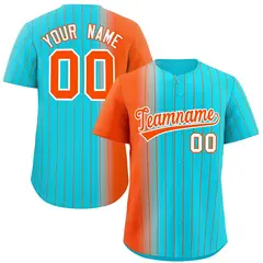 Sky Blue Orange Pinstripe Gradient Baseball Jersey 1