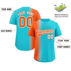 Sky Blue Orange Pinstripe Gradient Baseball Jersey 2
