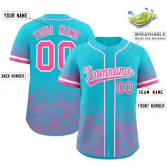 Sky Blue Pink Floral Gradient Full Button Baseball Jersey 2