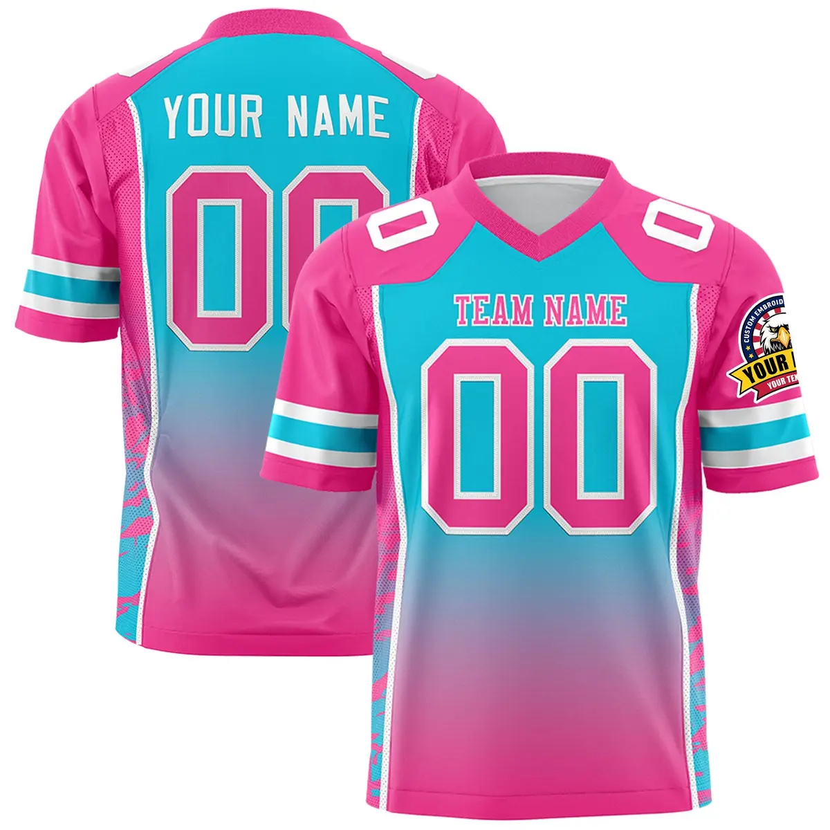 Sky Blue Pink Gradient Side Pattern Football Jersey