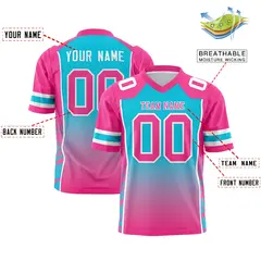 Sky Blue Pink Gradient Side Pattern Football Jersey 2