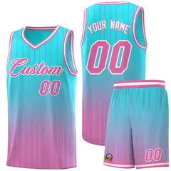 Sky Blue Pink Gradient Stripe Basketball Jersey