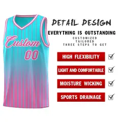 Sky Blue Pink Gradient Stripe Basketball Jersey 2