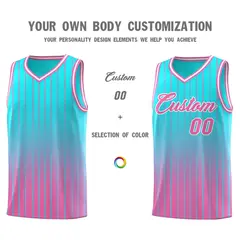 Sky Blue Pink Gradient Stripe Basketball Jersey 3