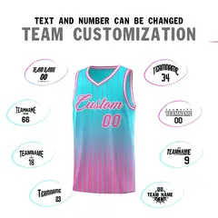 Sky Blue Pink Gradient Stripe Basketball Jersey 4