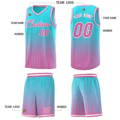 Sky Blue Pink Gradient Stripe Basketball Jersey 5