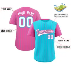 Sky Blue Pink Pinstripe Raglan Sleeves Baseball Jersey 2