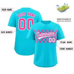 Sky Blue Pink Plaid Fashion Authentic Baseball Jersey 2