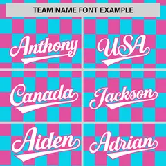 Sky Blue Pink Plaid Fashion Authentic Baseball Jersey 3