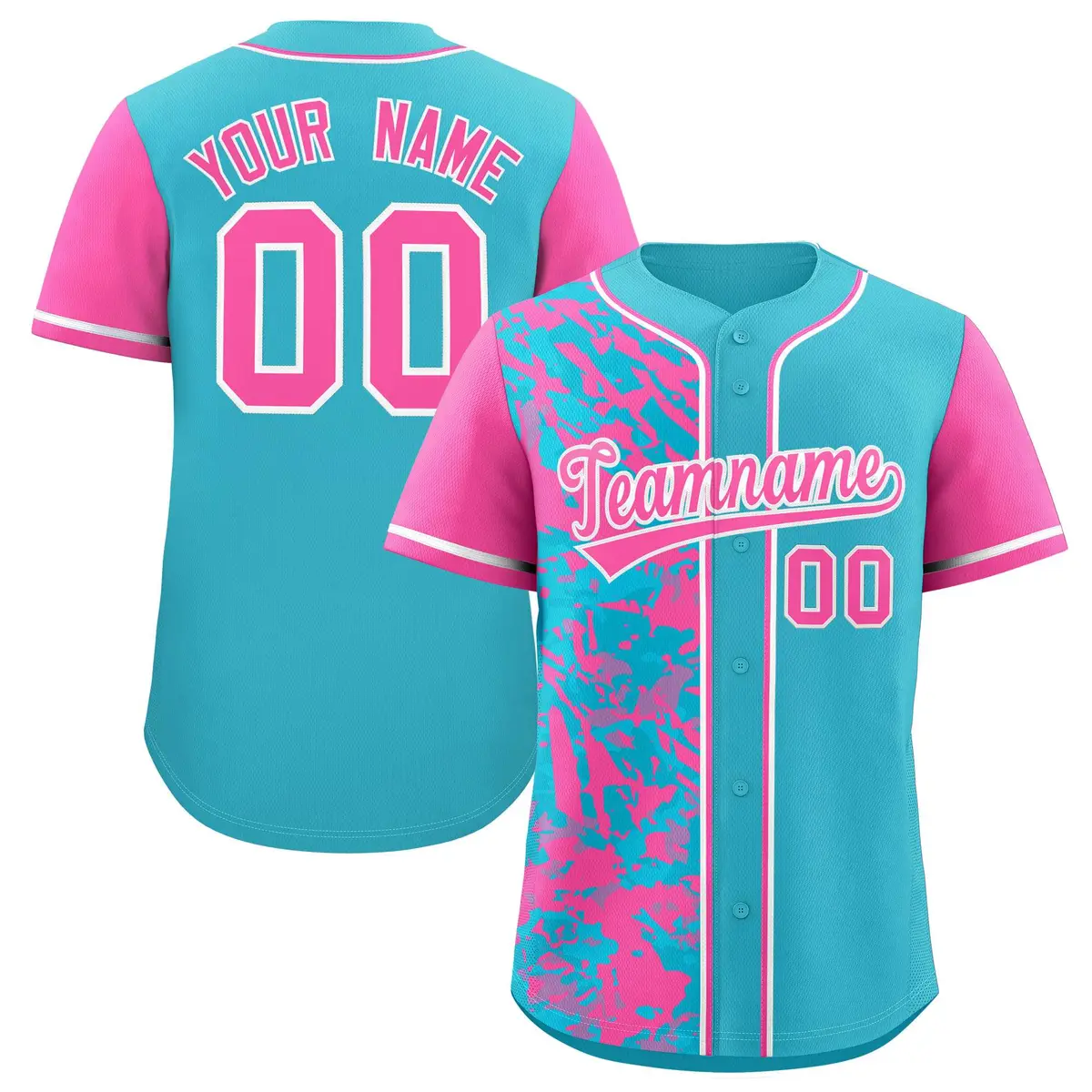 Sky Blue Pink Split Graffiti Raglan Sleeve Baseball Jersey