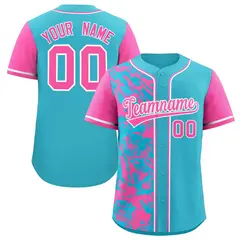 Sky Blue Pink Split Graffiti Raglan Sleeve Baseball Jersey 1