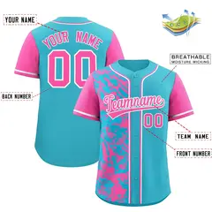 Sky Blue Pink Split Graffiti Raglan Sleeve Baseball Jersey 2