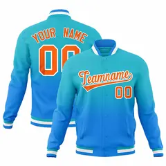 Sky Blue Powder Blue Gradient Full-Snap Letterman Jacket 1