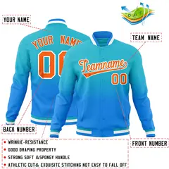 Sky Blue Powder Blue Gradient Full-Snap Letterman Jacket 2