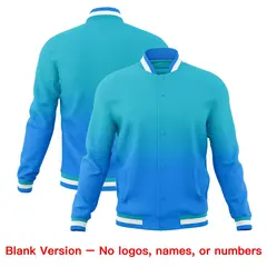 Sky Blue Powder Blue Gradient Full-Snap Letterman Jacket 7