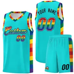 Sky Blue Pride Month LGBT Rainbow Basketball Jersey
