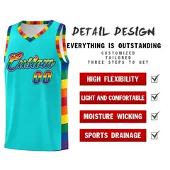 Sky Blue Pride Month LGBT Rainbow Basketball Jersey 2