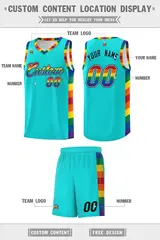 Sky Blue Pride Month LGBT Rainbow Basketball Jersey 5