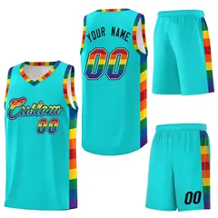 Sky Blue Pride Month LGBT Rainbow Basketball Jersey 6