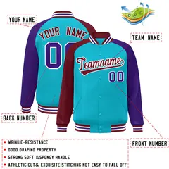 Sky Blue Purple-Crimson Varsity Raglan Letterman Bomber Jacket 2