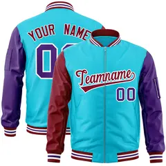 Sky Blue Purple-Crimson Varsity Raglan Letterman Bomber Jacket