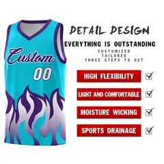 Sky Blue Purple Flame Pattern Sports Basketball Jersey 2