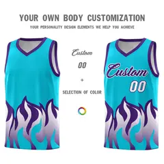 Sky Blue Purple Flame Pattern Sports Basketball Jersey 3