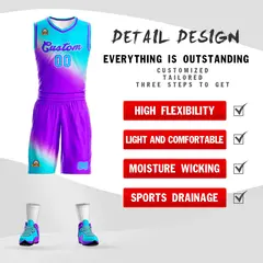 Sky Blue Purple Gradient Fashion Sports Basketball Jersey 2