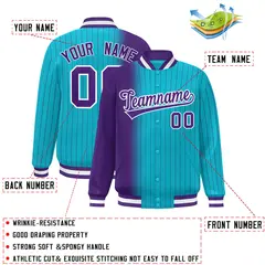 Sky Blue Purple Gradient Pinstripe Varsity Full-Snap Baseball Jacket 2