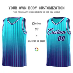 Sky Blue Purple Gradient Stripe Fashion Basketball Jersey 3
