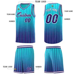 Sky Blue Purple Gradient Stripe Fashion Basketball Jersey 5