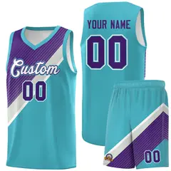 Sky Blue Purple Gray Diagonal Stripes Color Block Basketball Jersey