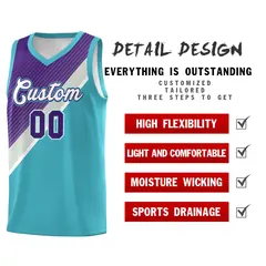 Sky Blue Purple Gray Diagonal Stripes Color Block Basketball Jersey 2