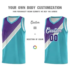 Sky Blue Purple Gray Diagonal Stripes Color Block Basketball Jersey 3
