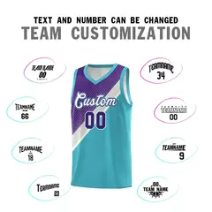Sky Blue Purple Gray Diagonal Stripes Color Block Basketball Jersey 4