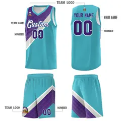 Sky Blue Purple Gray Diagonal Stripes Color Block Basketball Jersey 5