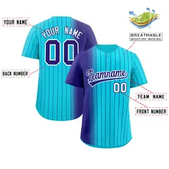 Sky Blue Purple Pinstripe Gradient Baseball Jersey 2