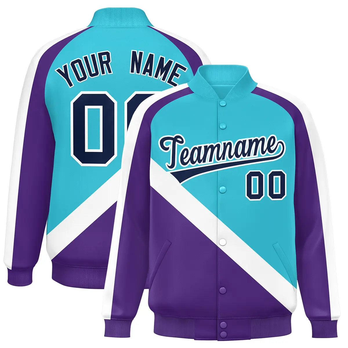 Sky Blue Purple Raglan Varsity Letterman Baseball Jacket