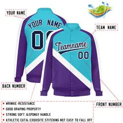 Sky Blue Purple Raglan Varsity Letterman Baseball Jacket 2