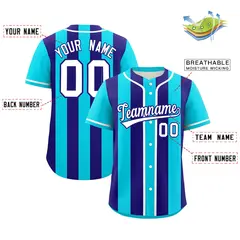 Sky Blue Purple Thick Stripe Authentic Baseball Jersey 2