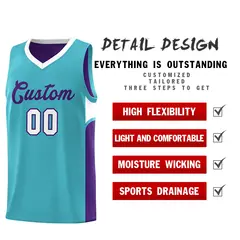 Sky Blue Purple U-shaped Side Pattern Double Side Basketball Jersey 3