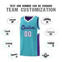 Sky Blue Purple U-shaped Side Pattern Double Side Basketball Jersey 4