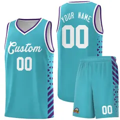 Sky Blue Purple White Diamond Stripe Side Basketball Jersey 1