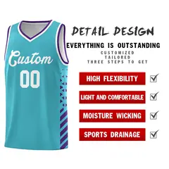 Sky Blue Purple White Diamond Stripe Side Basketball Jersey 2